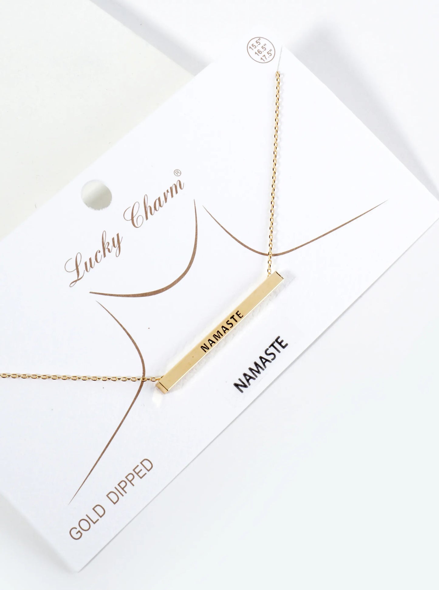 Namaste Engraved 18K Gold Dipped Horizontal Brass Bar Pendant Inspirational Necklace