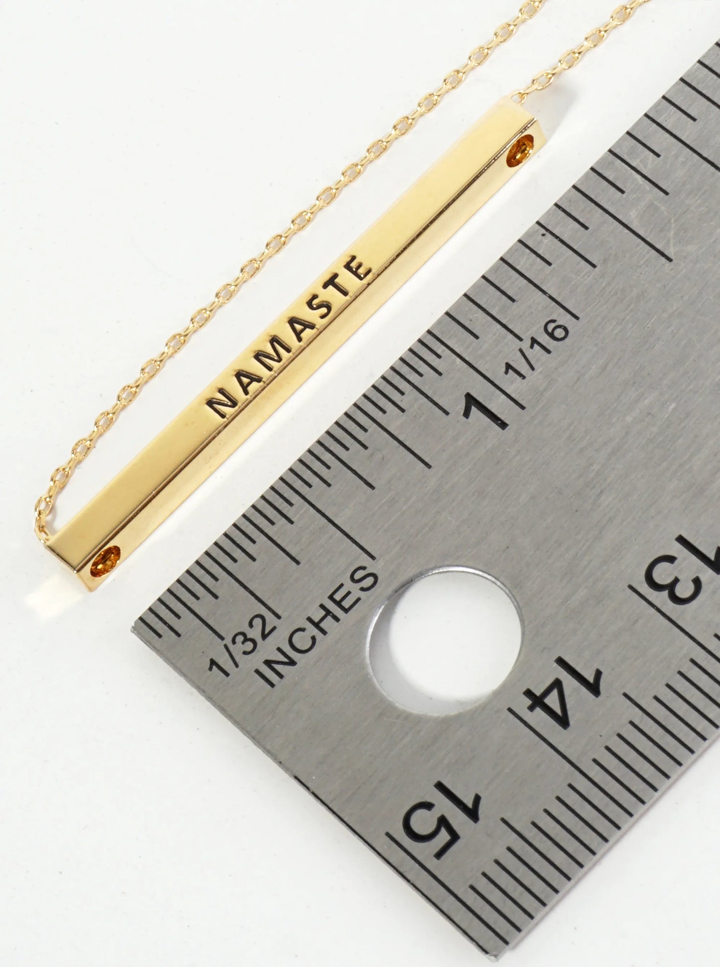 Namaste Engraved 18K Gold Dipped Horizontal Brass Bar Pendant Inspirational Necklace