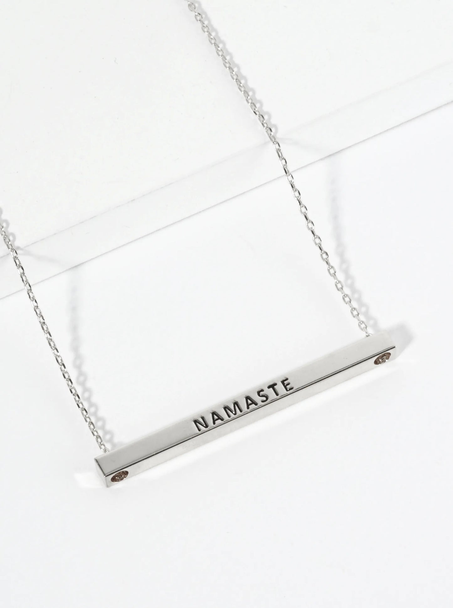 Namaste Engraved 18K Gold Dipped Horizontal Brass Bar Pendant Inspirational Necklace