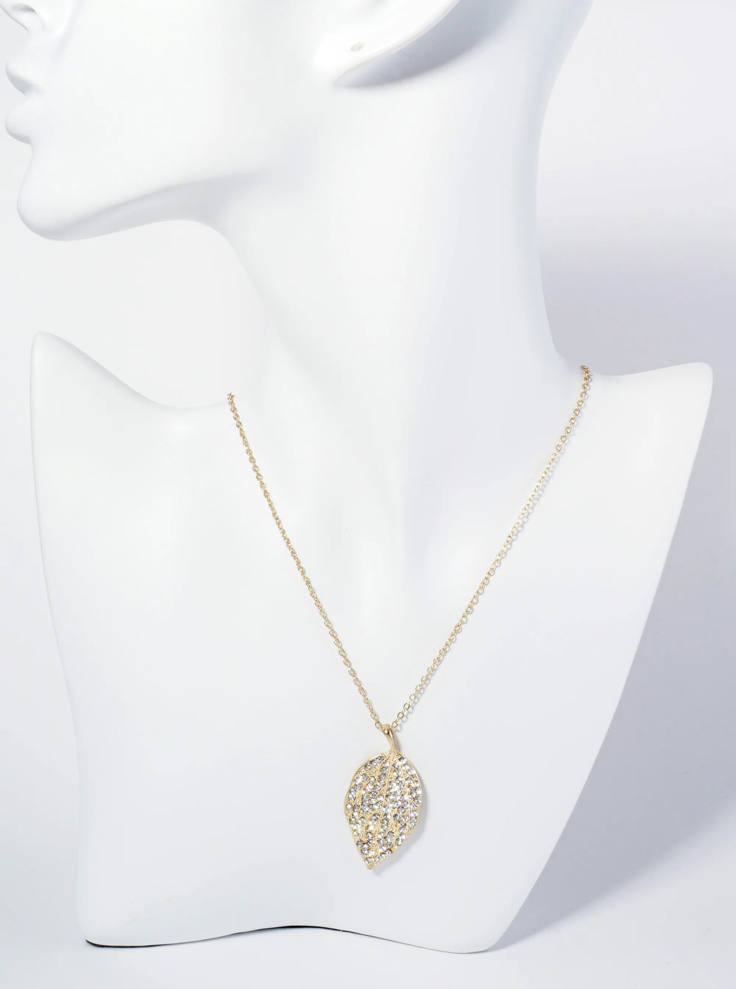 Nature Inspired Crystal Pave Leaf Pendant Necklace
