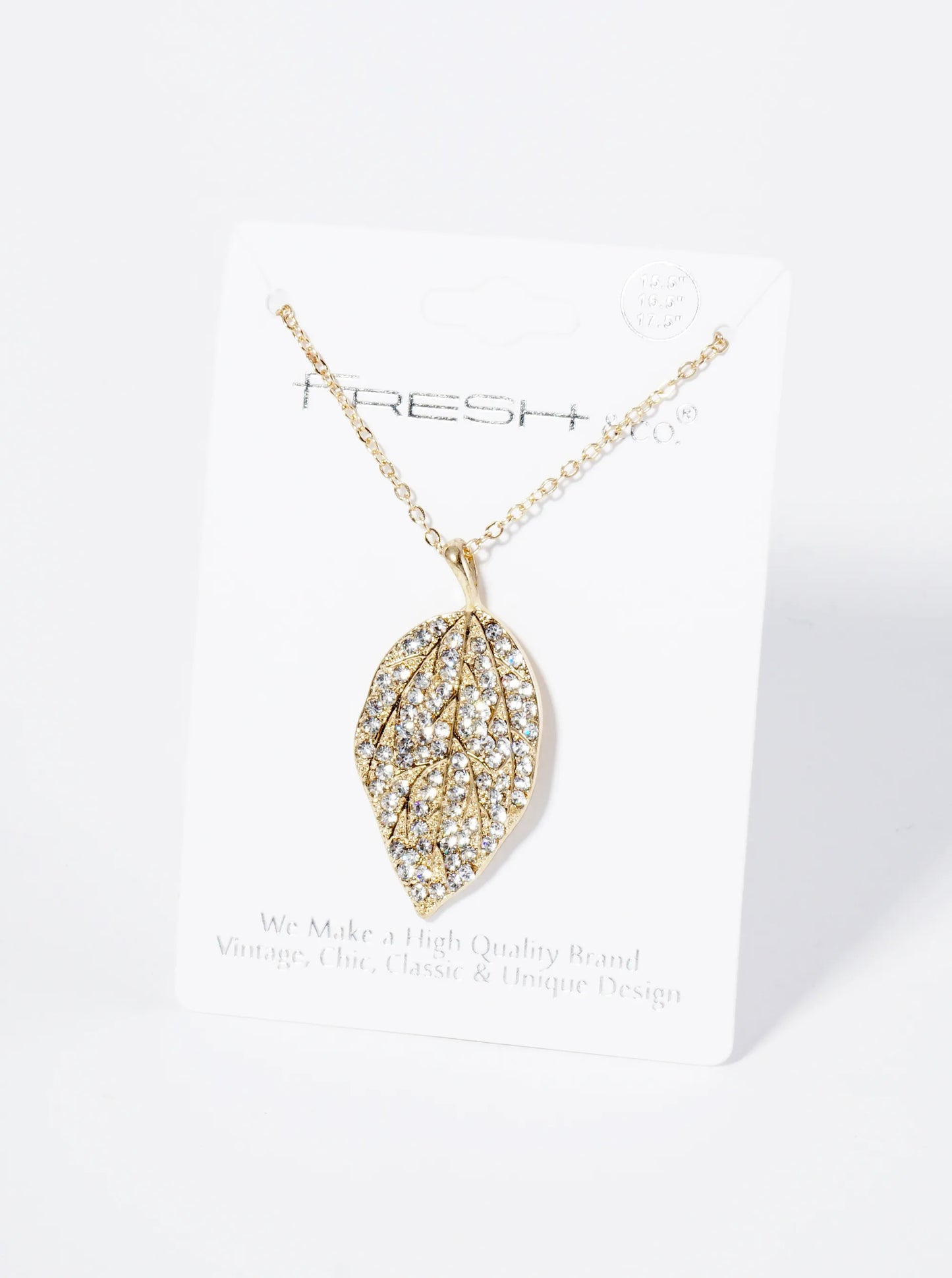 Nature Inspired Crystal Pave Leaf Pendant Necklace