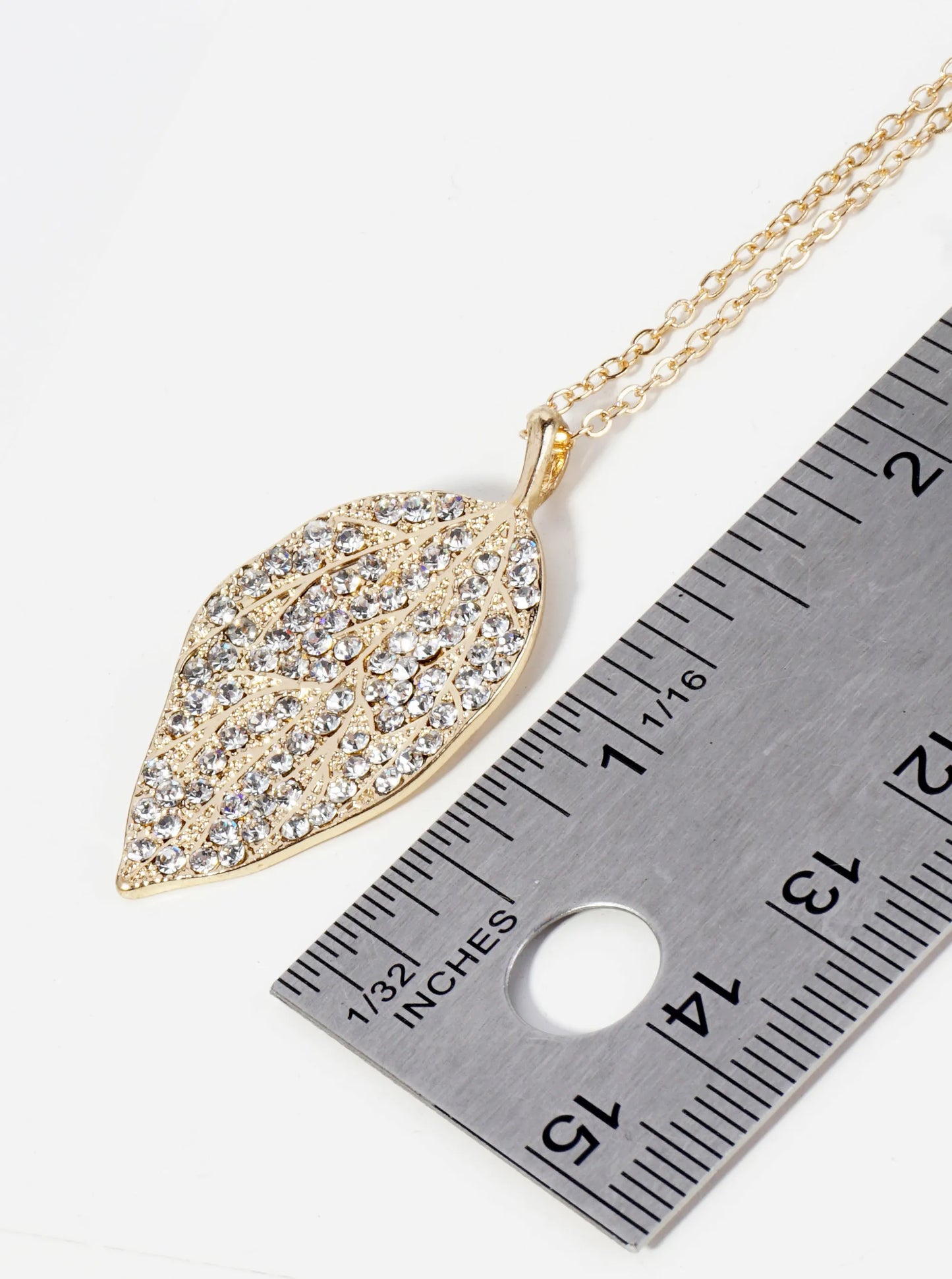 Nature Inspired Crystal Pave Leaf Pendant Necklace