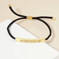 Never Give Up Engraved 18K Gold Dipped Curved Brass Tube Bar Adjustable Pull Tie Bracelet