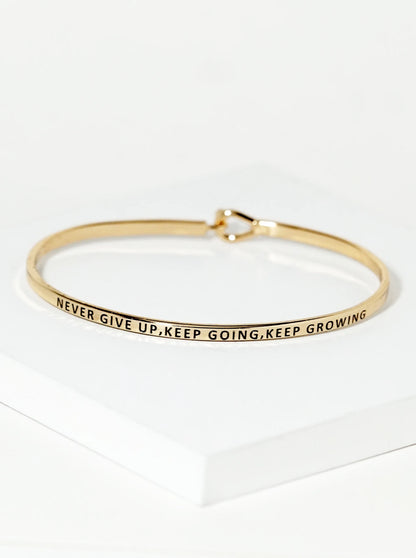 Never Give Up Keep Going Keep Growing Engraved Inspirational Bangle Bracelet