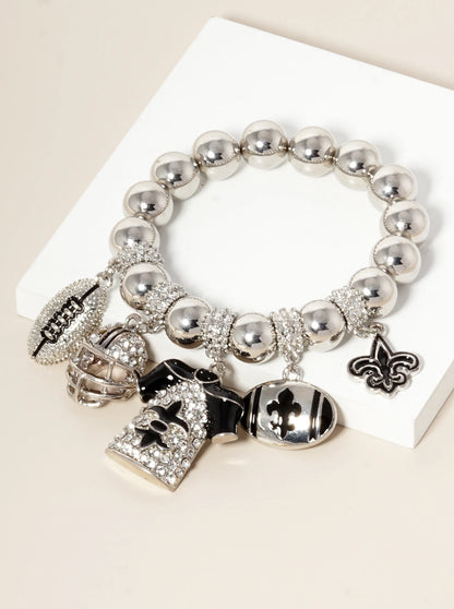 New Orleans Saints Fleur De Lis Rhinestone Football Stretch Bracelet