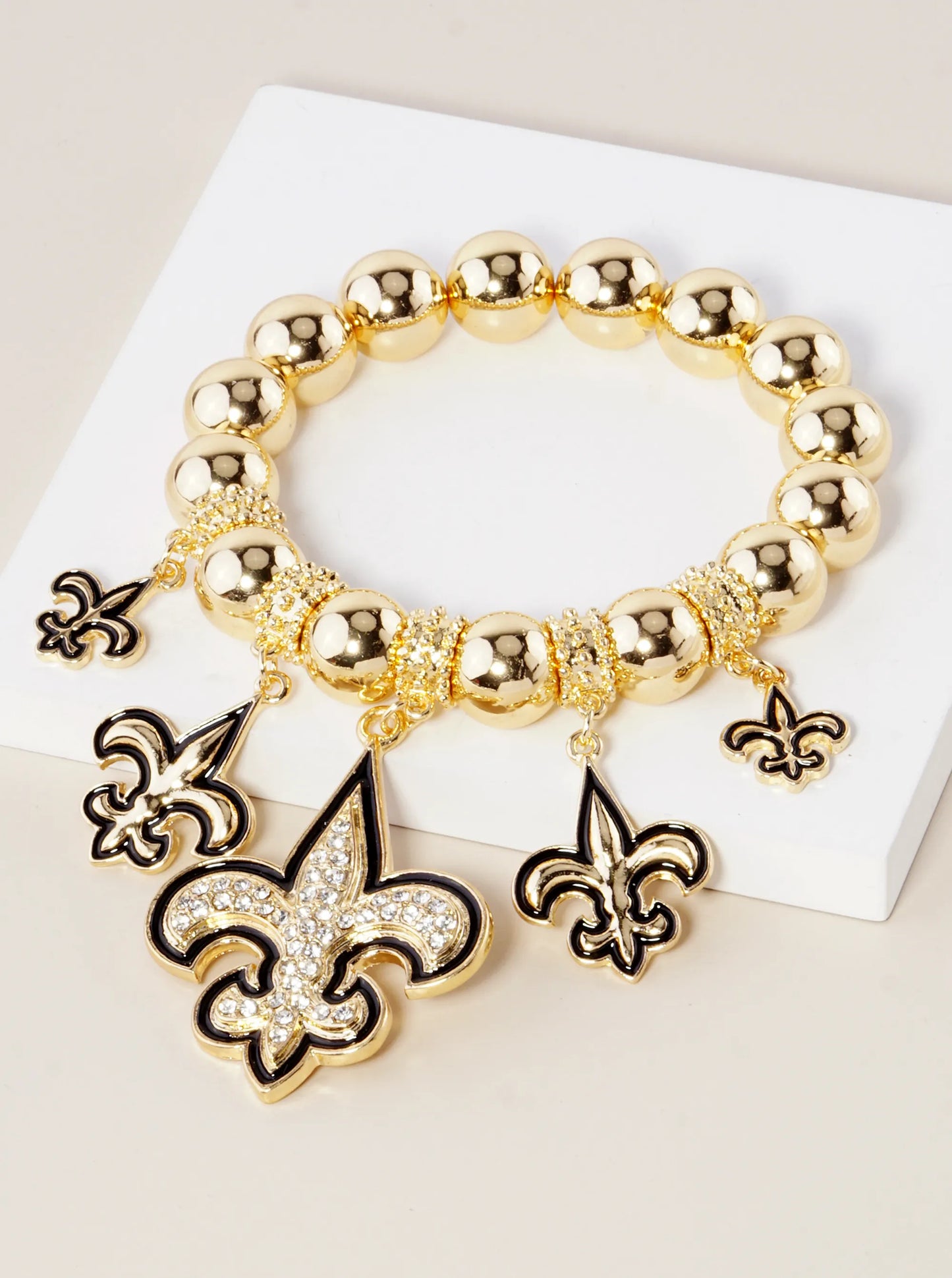 New Orleans Saints Fleur De Lis Rhinestone Stretch Bracelet