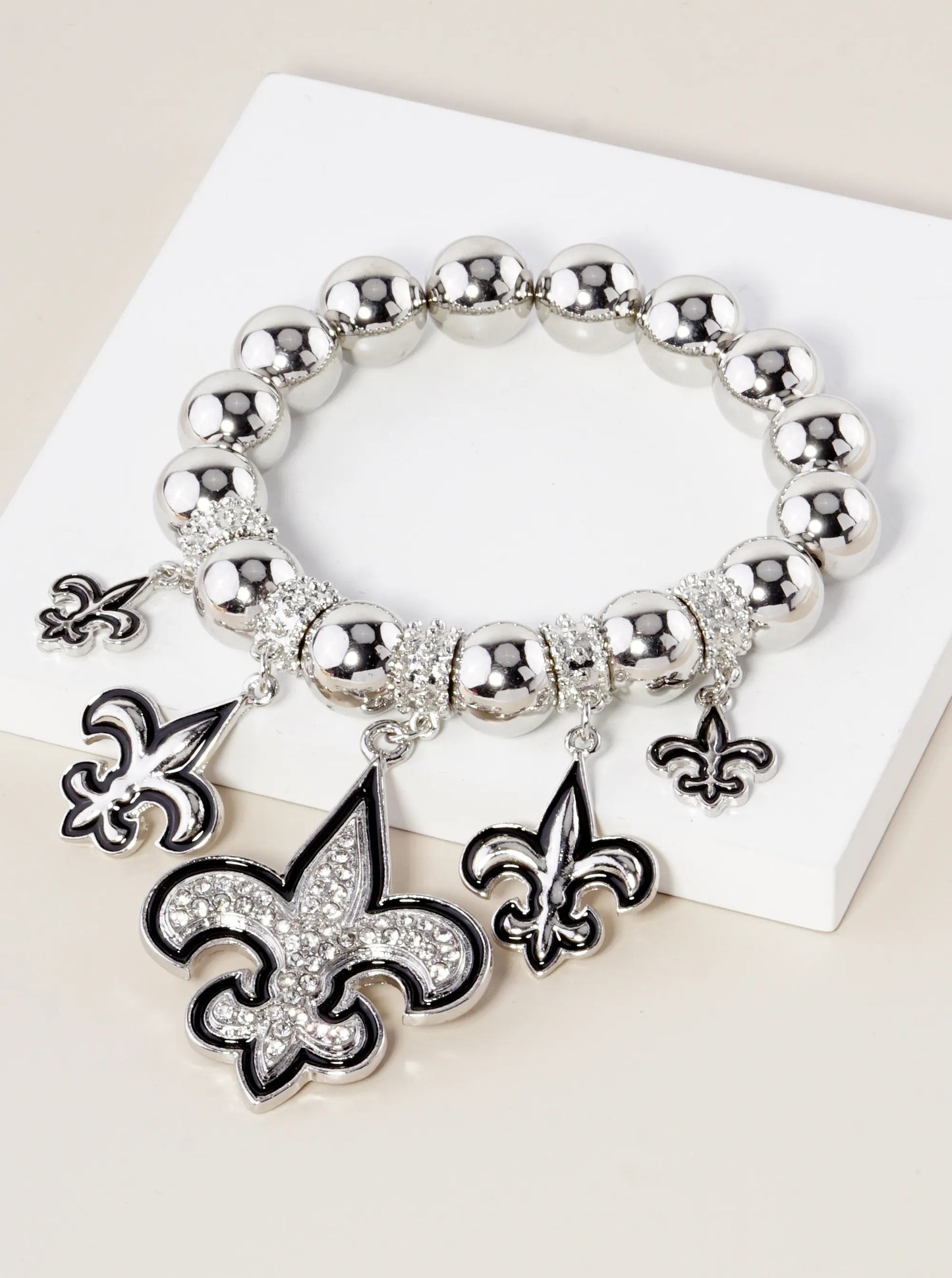 New Orleans Saints Fleur De Lis Rhinestone Stretch Bracelet