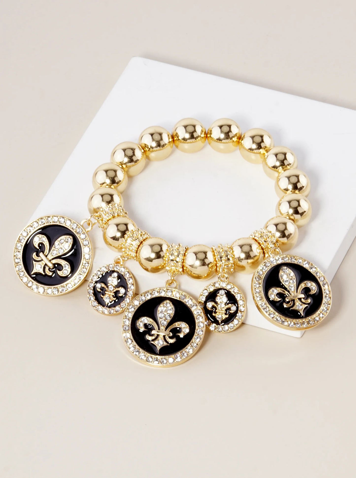 New Orleans Saints Fleur De Lis Rhinestone Stretch Bracelet