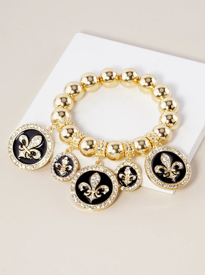 New Orleans Saints Fleur De Lis Rhinestone Stretch Bracelet