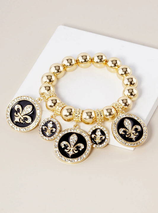 New Orleans Saints Fleur De Lis Rhinestone Stretch Bracelet