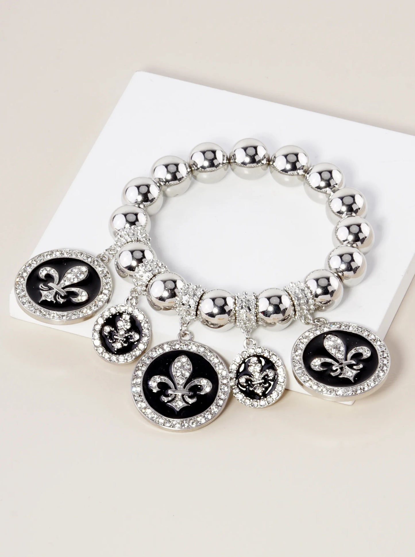 New Orleans Saints Fleur De Lis Rhinestone Stretch Bracelet