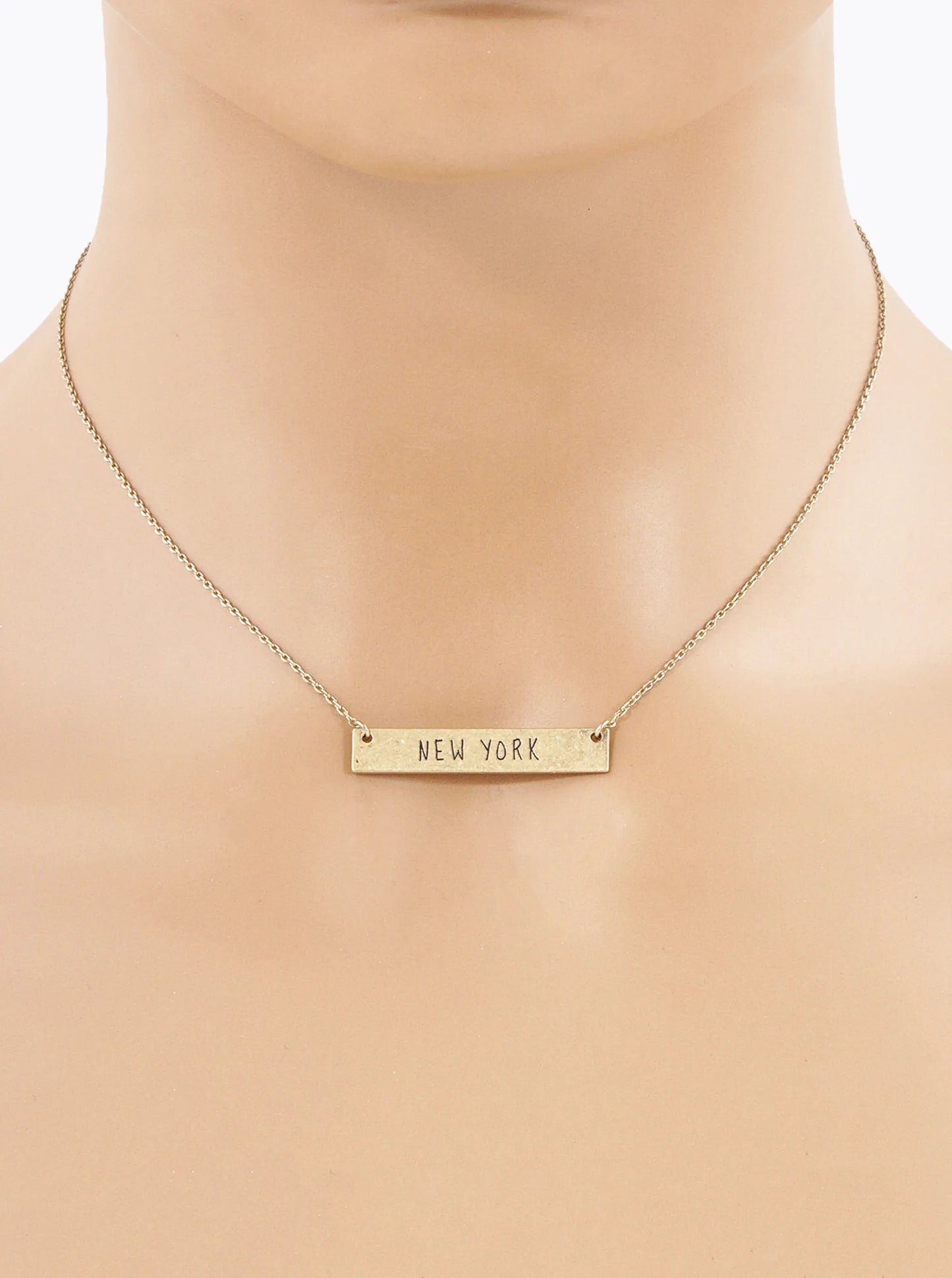 New York Engraved Horizontal Bar Pendant Necklace