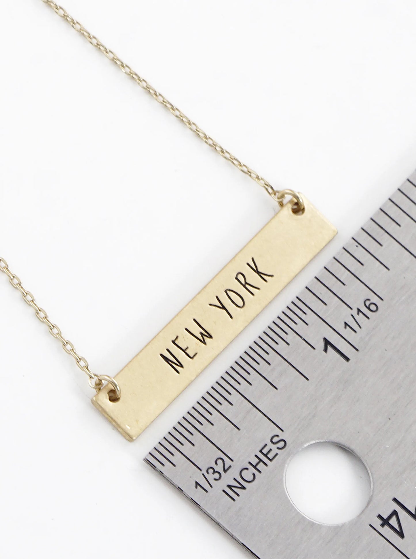 New York Engraved Horizontal Bar Pendant Necklace