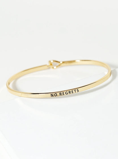 No Regrets Engraved Inspirational Bangle Bracelet