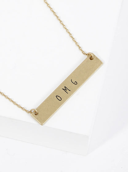OMG Engraved Horizontal Bar Pendant Necklace