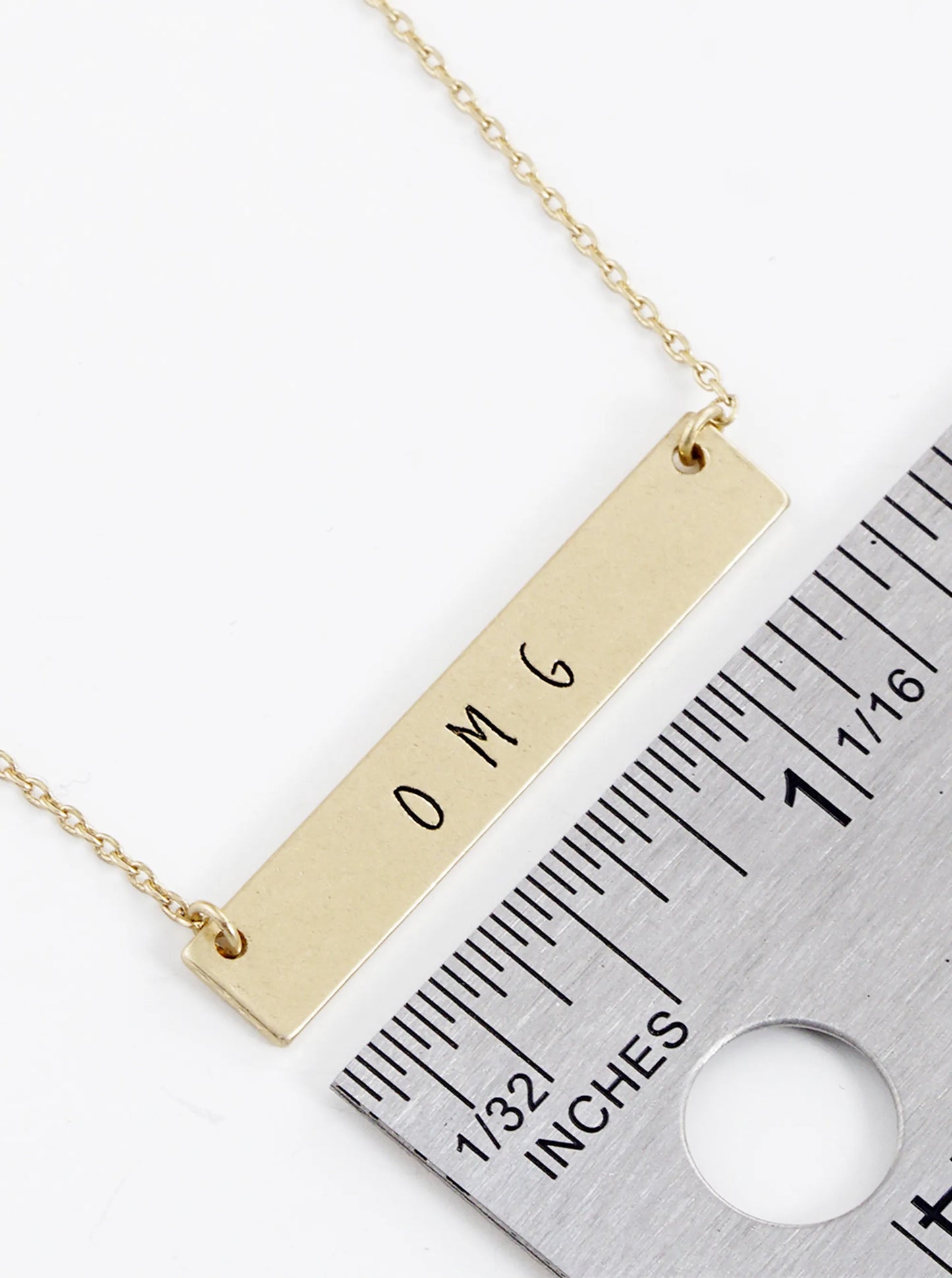OMG Engraved Horizontal Bar Pendant Necklace