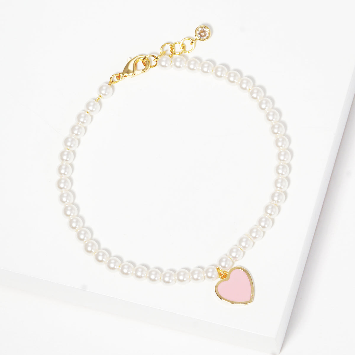 Enamel Heart Pearl Beaded Bracelet — PB2508