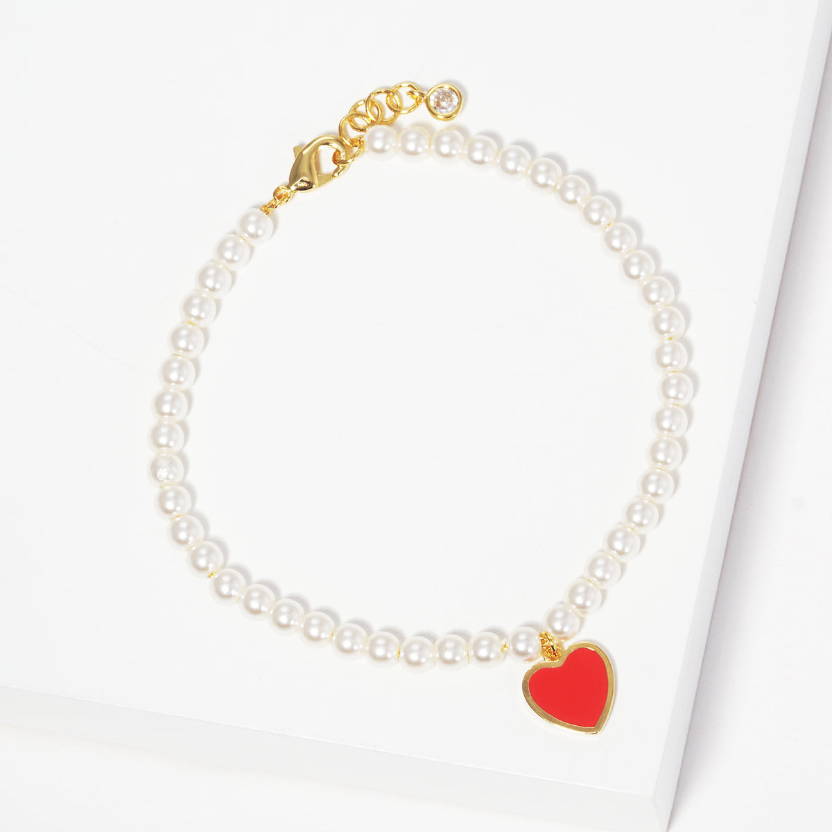 Enamel Heart Pearl Beaded Bracelet — PB2508