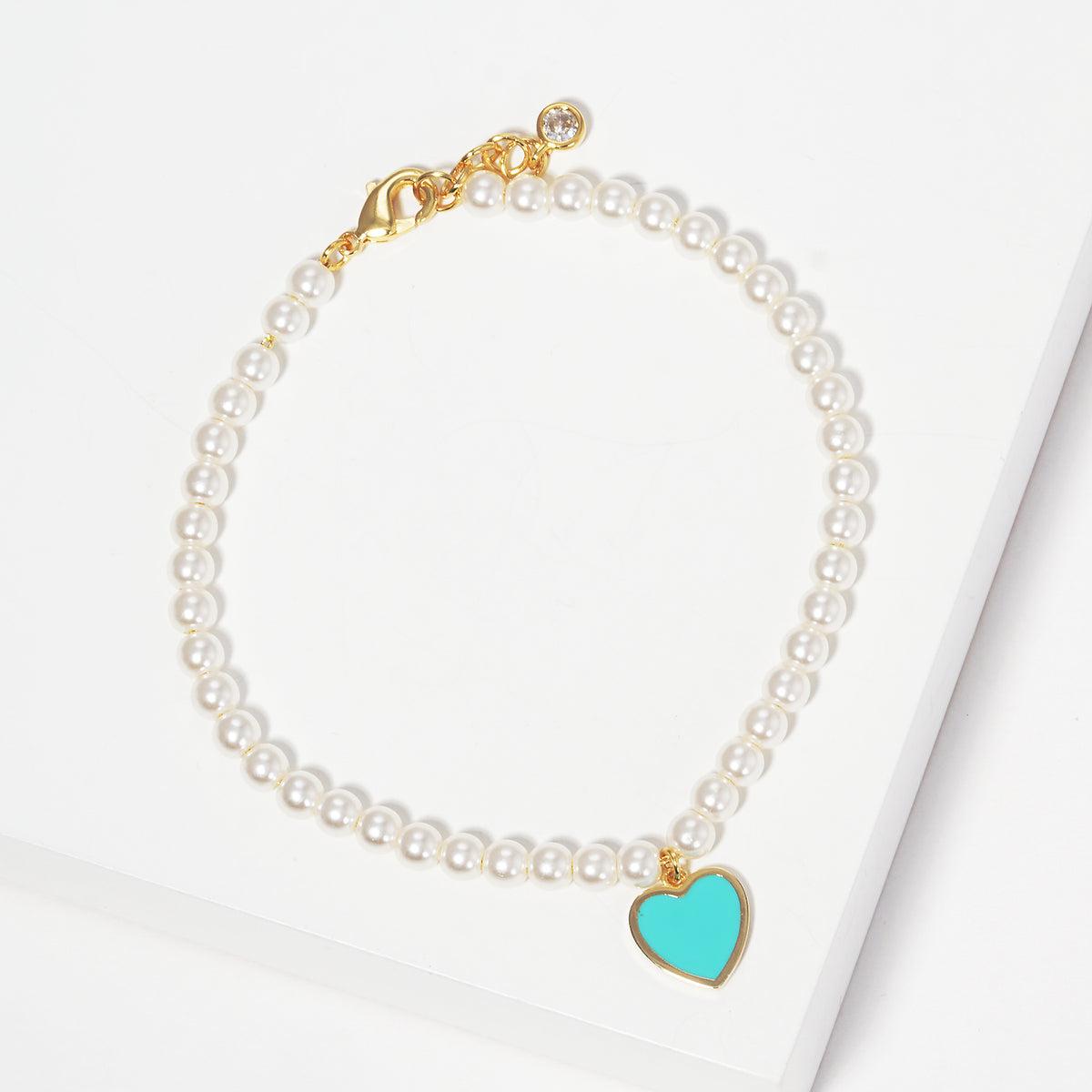 Enamel Heart Pearl Beaded Bracelet — PB2508