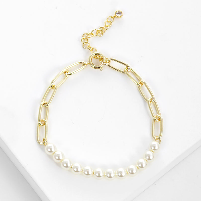 Pearl Paperclip Chain Bracelet — PB2749