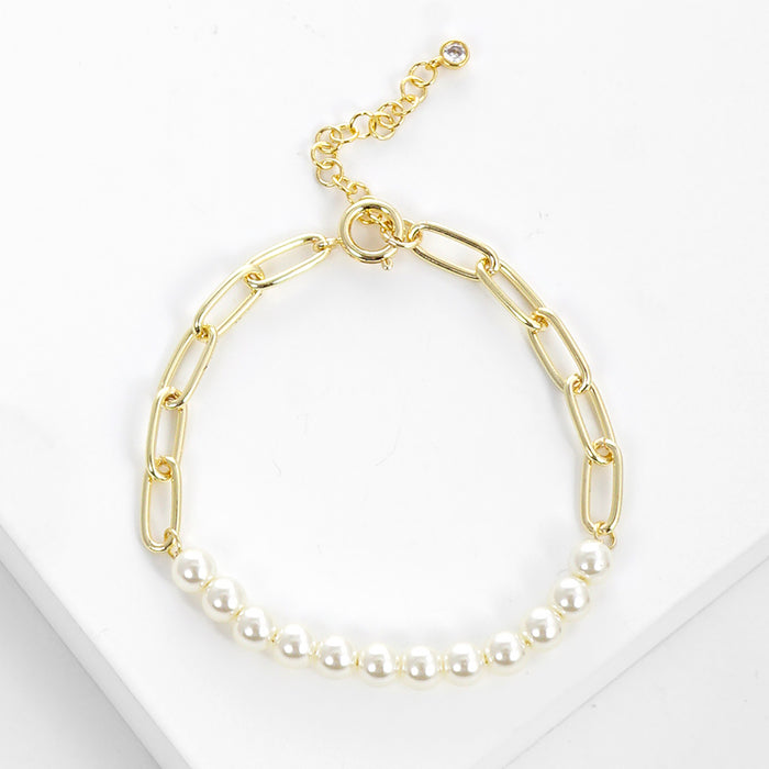 Pearl Paperclip Chain Bracelet — PB2749