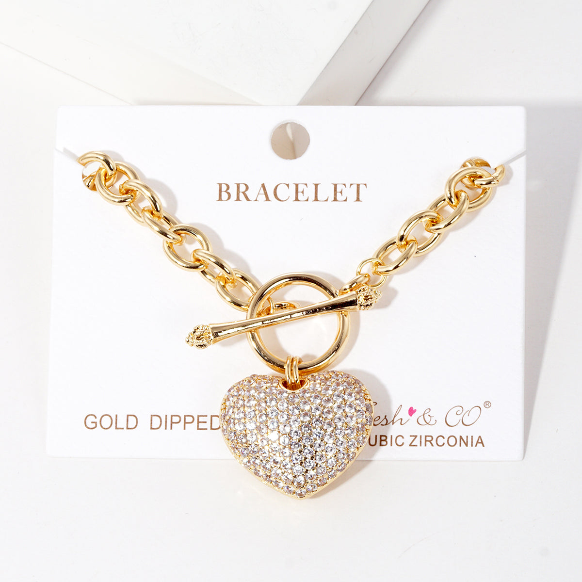 Pave Heart Toggle Chain Bracelet — PB2879