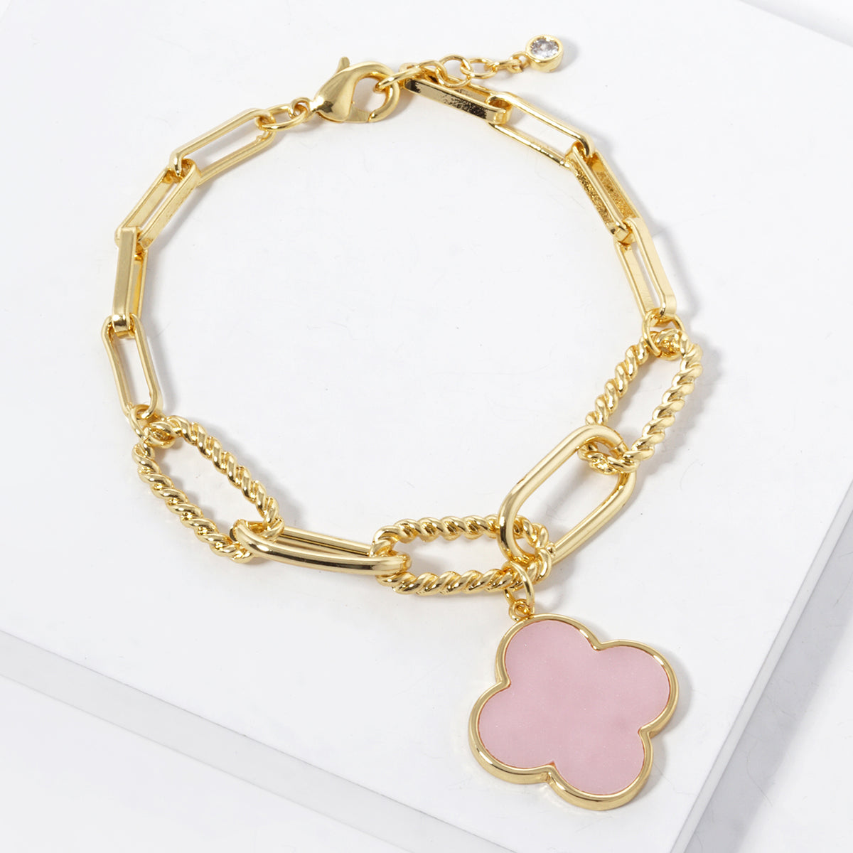 Enamel Clover Paperclip Chain Bracelet — PB2899