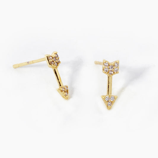 Gold Plated Cubic Arrow Stud Earrings