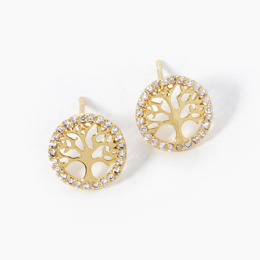 Gold Plated Tree of Life Stud Earrings