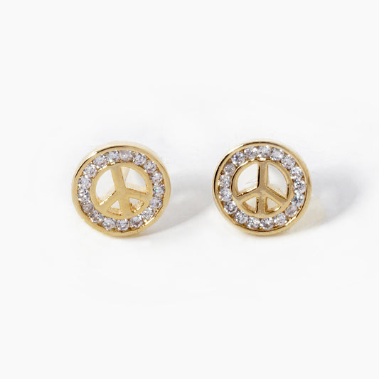 Gold Plated Cubic Peace Sign Stud Earrings