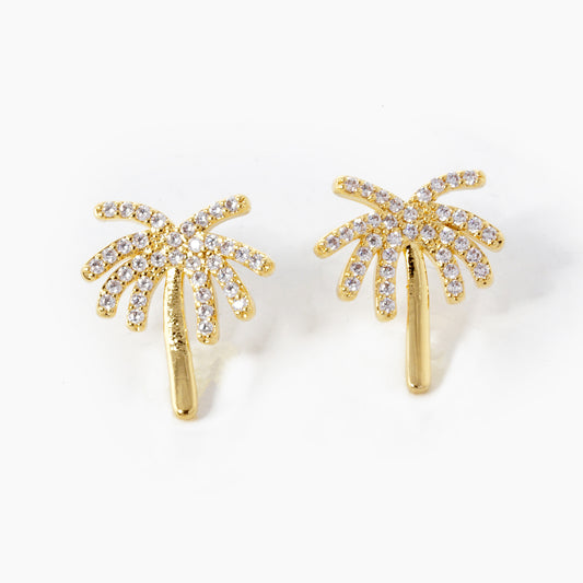 Gold Plated Cubic Palm Tree Stud Earrings