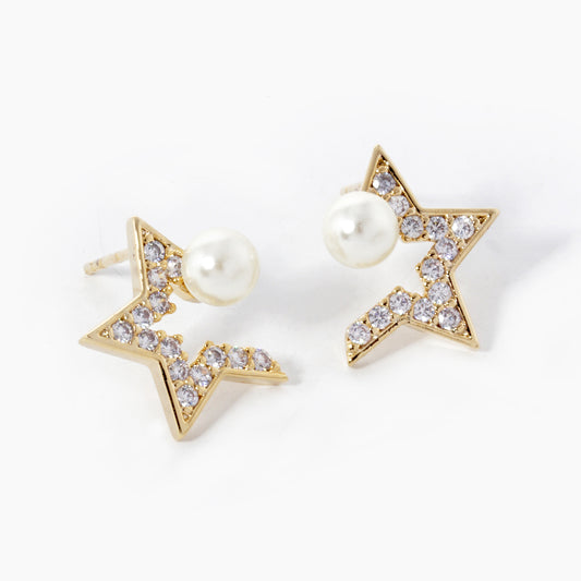 Freshwater Pearl Gold Star Shaped Stud Earrings