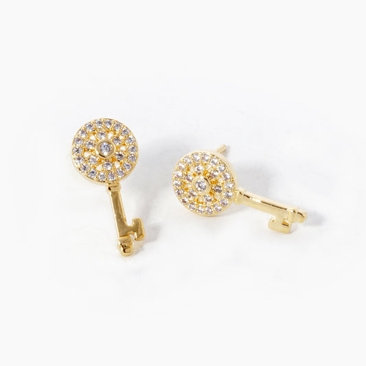 Gold Plated Lock and Key Stud Earrings