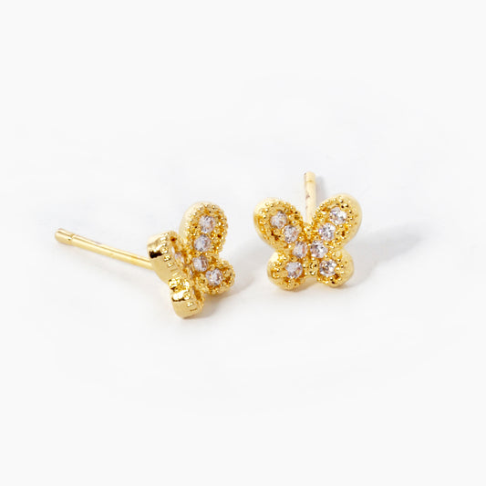 Gold Plated Cubic Butterfly Shaped Stud Earrings
