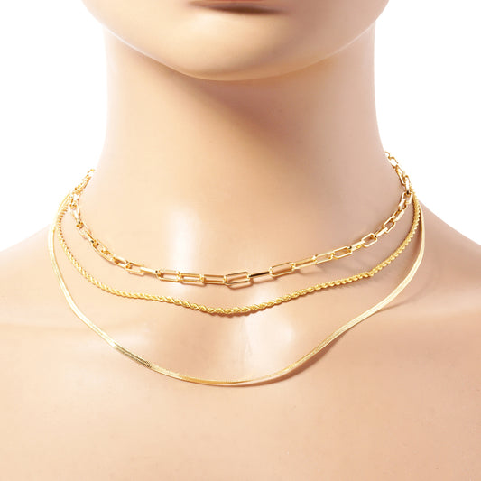 Gold Filled 3 Layered Chain Necklace
