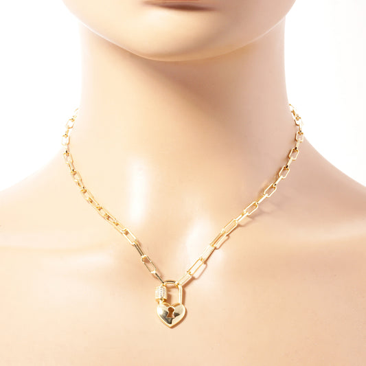 Gold-Filled Heart Lock Pendant Necklace