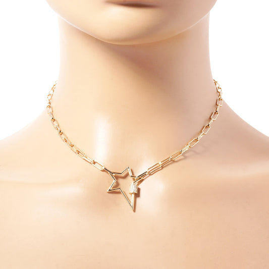 Gold Paper Clip Star Shaped Necklace