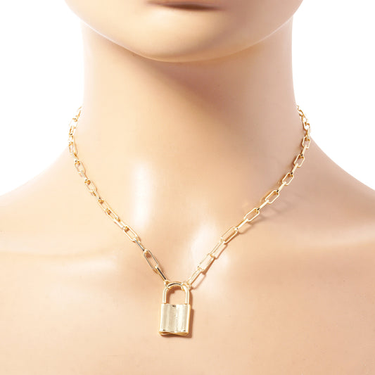 Gold Filled Lock Pendant Necklace