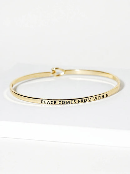 Peace Comes From Within Engraved Inspirational Bangle Bracelet