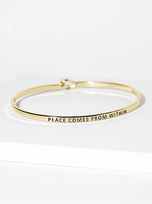Peace Comes From Within Engraved Inspirational Bangle Bracelet