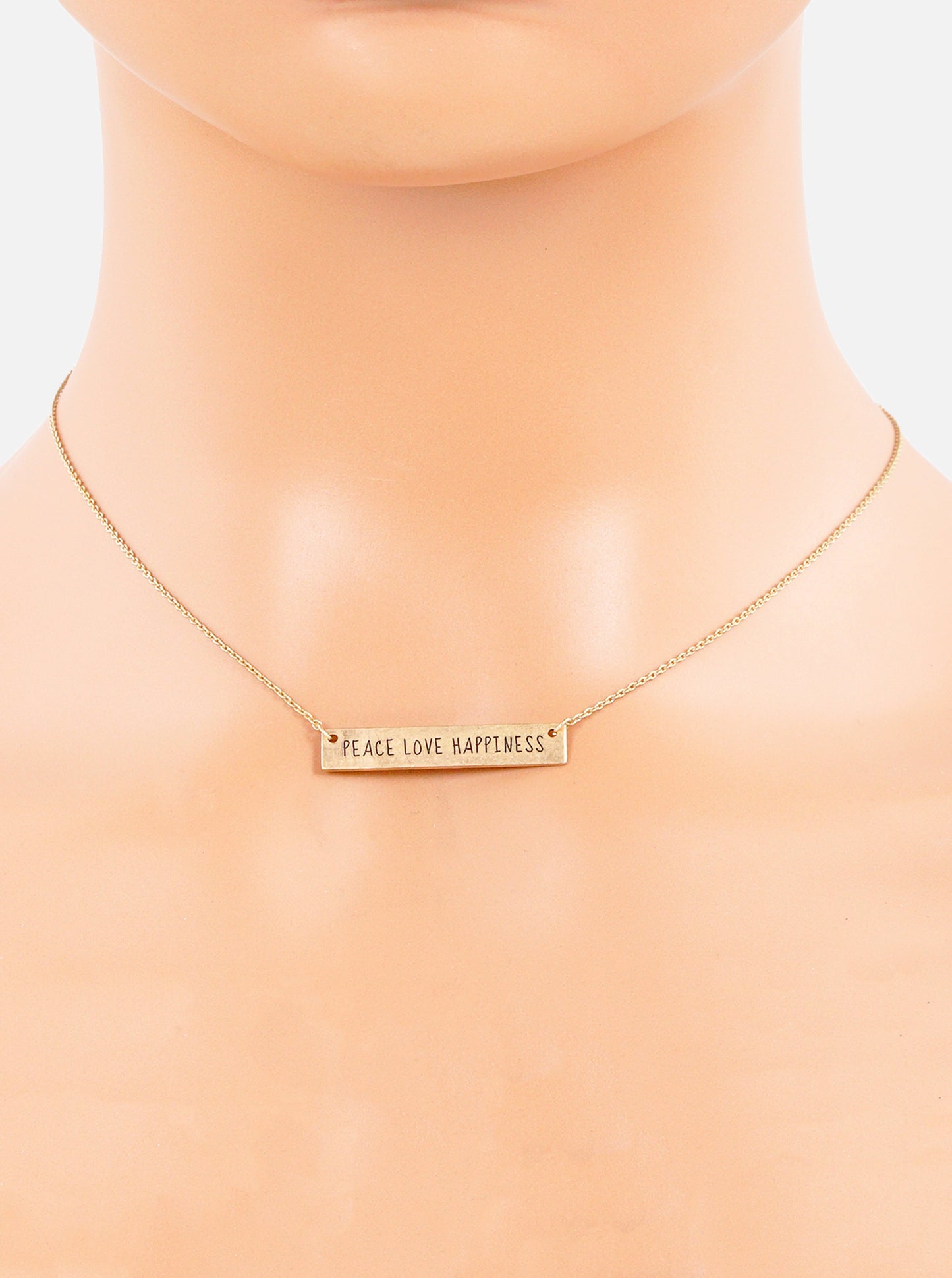 Peace Love Happiness Engraved Horizontal Bar Pendant Necklace