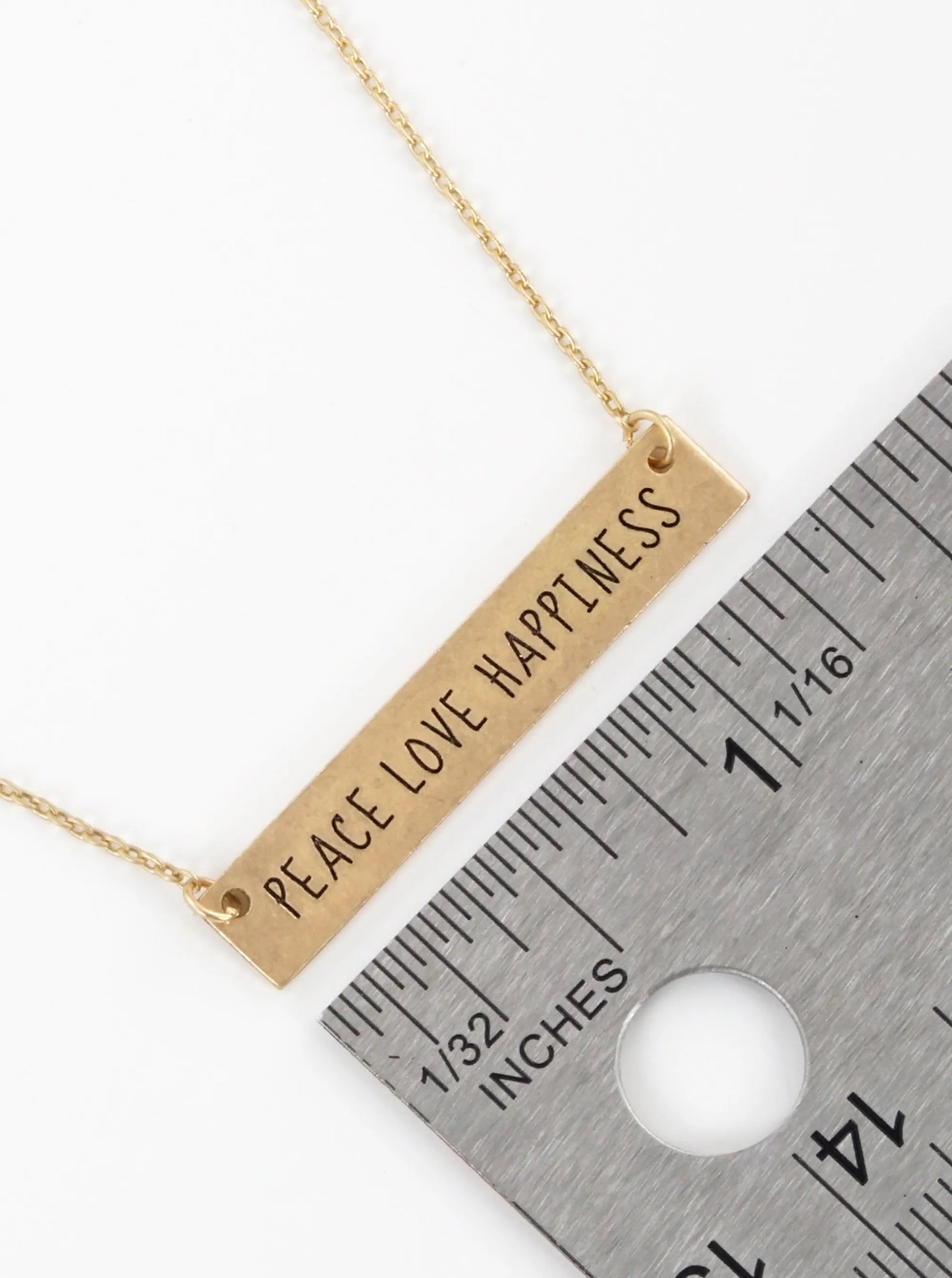 Peace Love Happiness Engraved Horizontal Bar Pendant Necklace