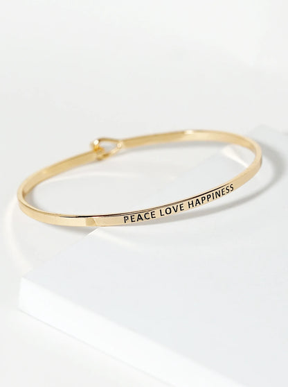 Peace Love Happiness Engraved Inspirational Bangle Bracelet