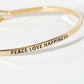 Peace Love Happiness Engraved Inspirational Bangle Bracelet