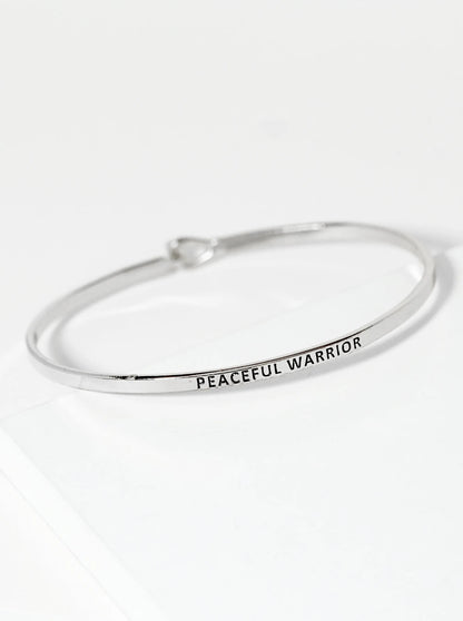 Peaceful Warrior Engraved Inspirational Bangle Bracelet