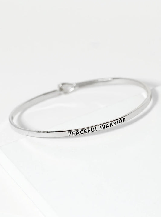 Peaceful Warrior Engraved Inspirational Bangle Bracelet