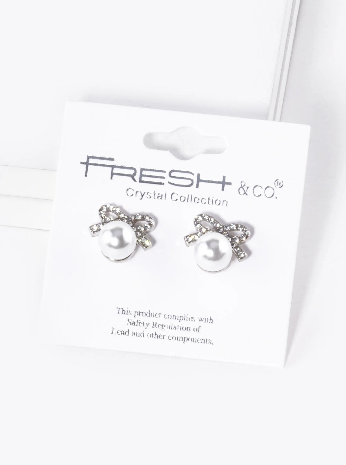 Pearl Bead Drop Crystal Pave Ribbon Bow Stud Earrings