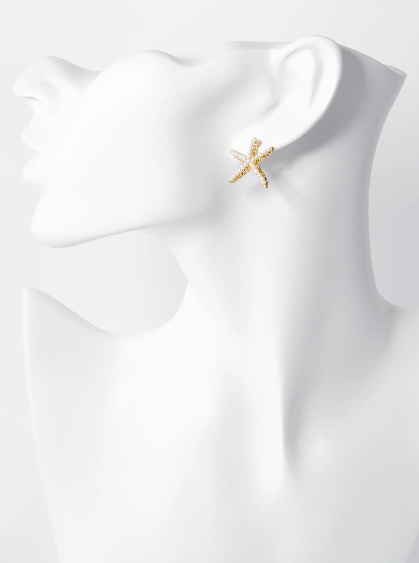 Pearl And Crystal Pave 20mm Starfish Stud Earrings