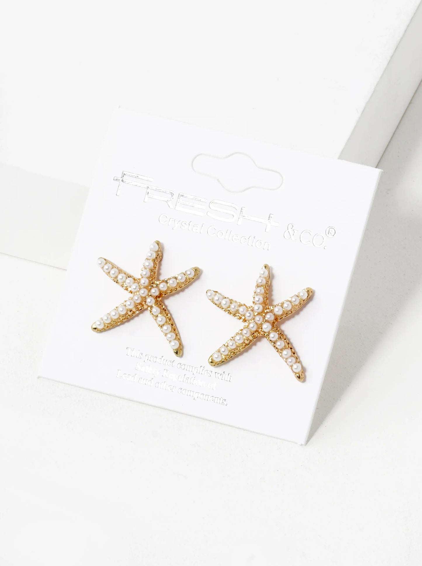 Pearl And Crystal Pave 20mm Starfish Stud Earrings