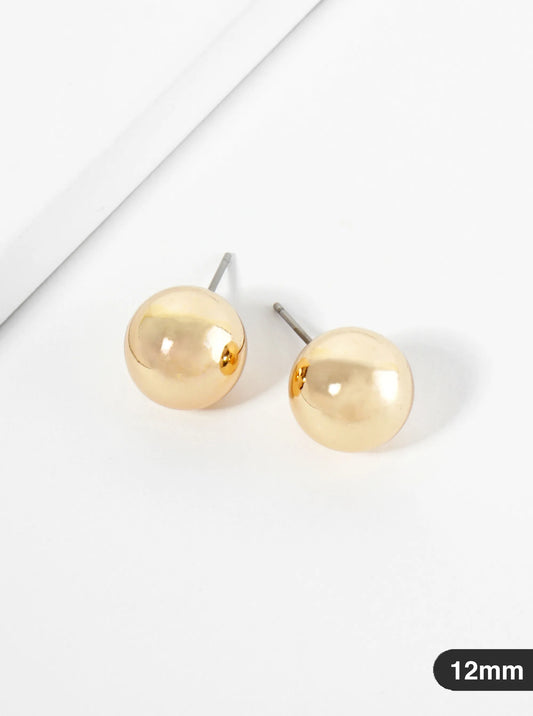 Polished Metal 12mm Brass Ball Stud Earrings